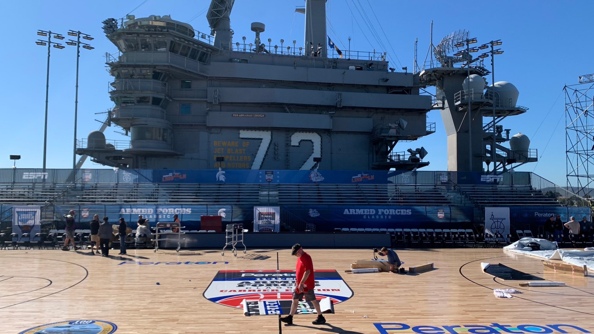 Gonzaga and Michigan State meet for a basketball game aboard an aircraft carrier on Friday.
