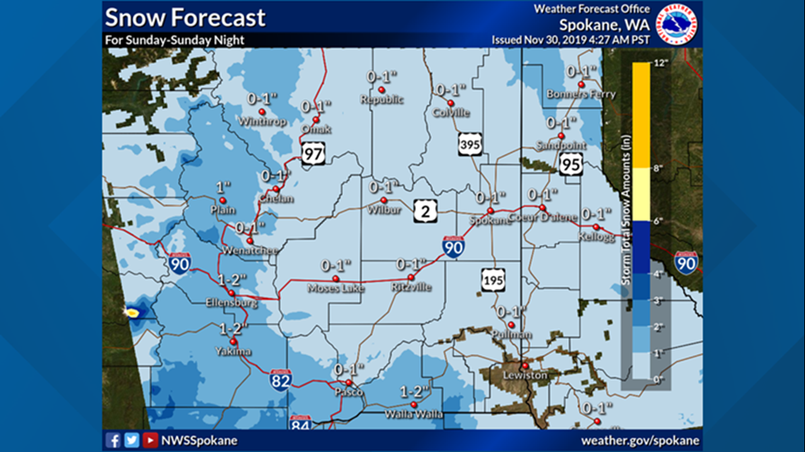 Light snow is expected in Spokane Sunday