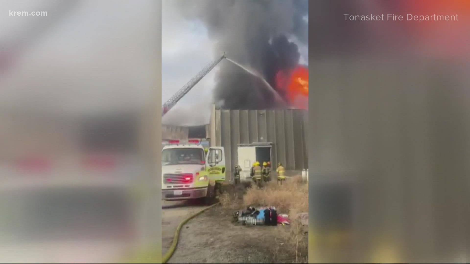 Flames and black smoke from the warehouse, which in the past was used to store apples, could be seen for miles, firefighters said.