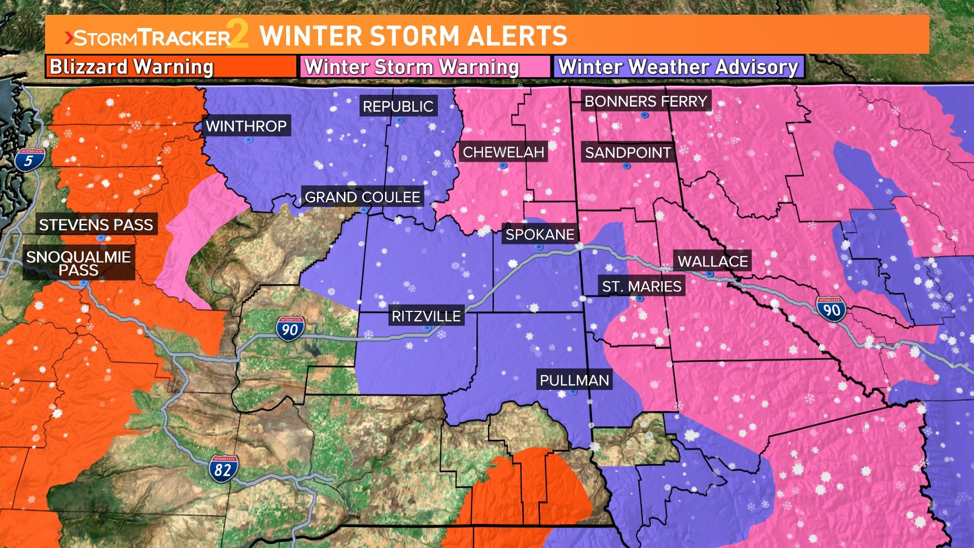 Winter Storm hits Spokane Monday; Blizzard Warnings for Cascades