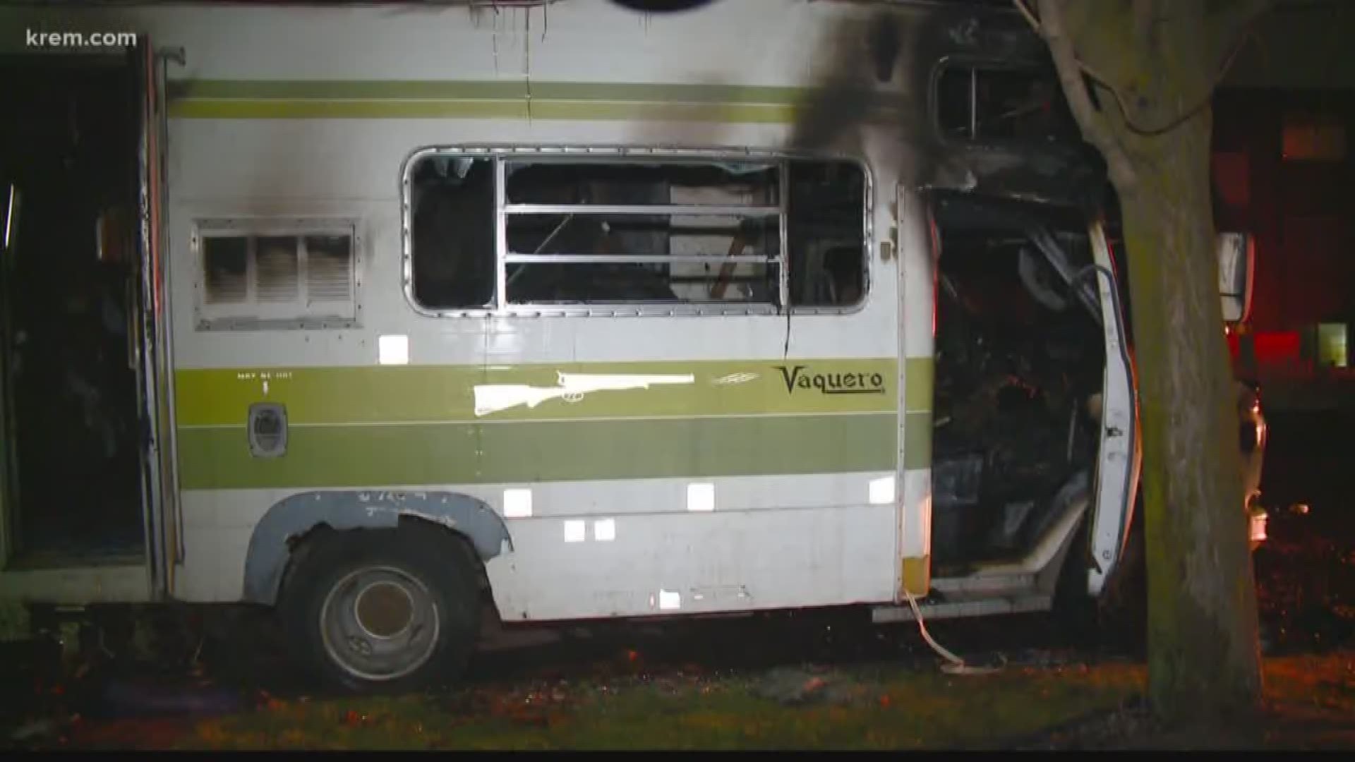 Critical burns forced a man to Seattle after his recreational vehicle burst into flames near Browne's addition last night and took the life of his dog.