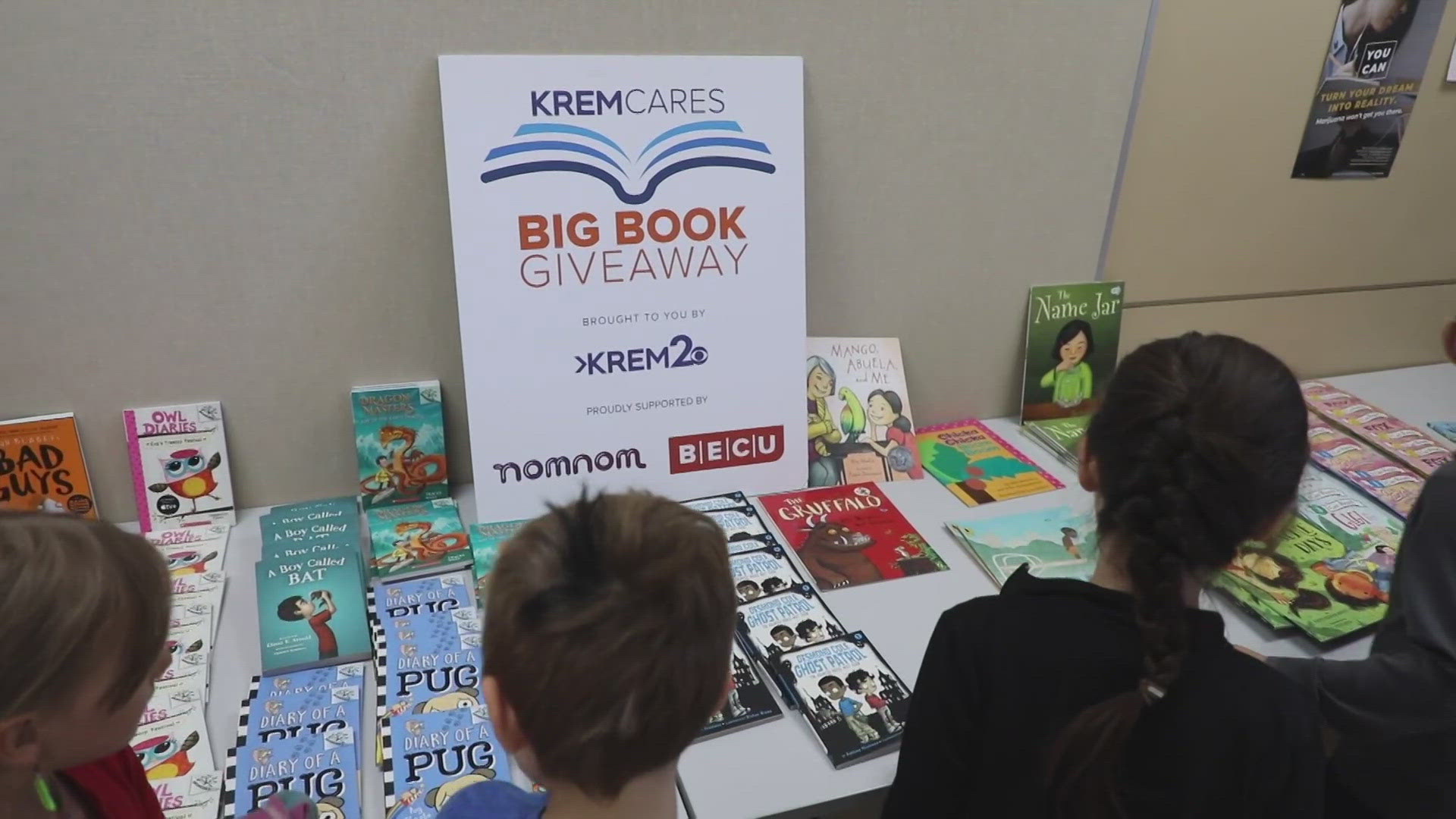 Lots of smiles at Springdale Elementary School after students were nominated to receive 100s of free books for the KREM Cares Big Book Giveaway.