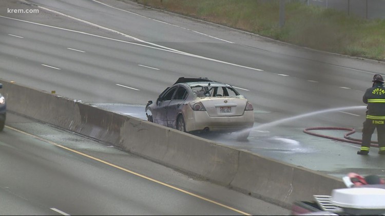 Washington State Patrol searching for woman after vehicle fire on westbound I-90