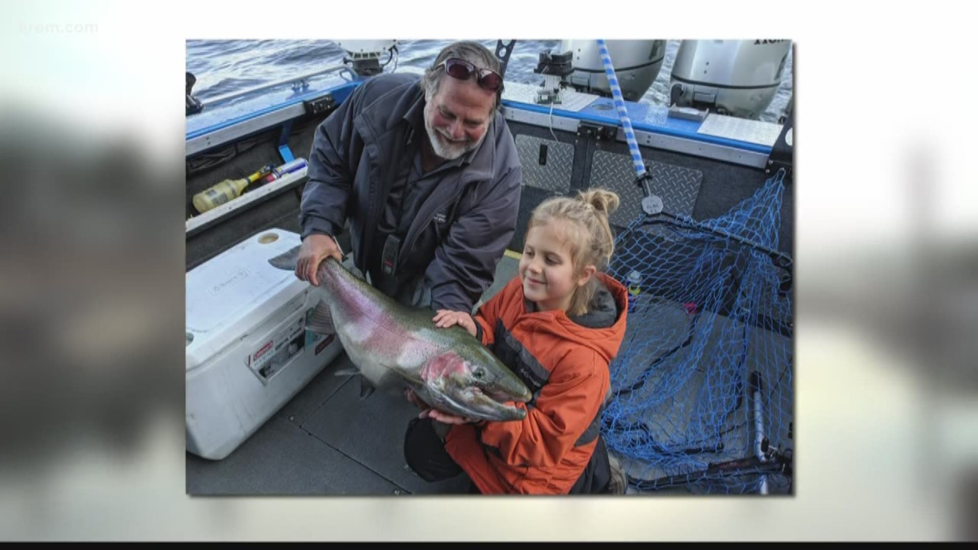 Sophie Egizi caught the fish on Lake Pend Oreille in early October. She said her hands were cramping and she spent 30 minutes reeling it in.