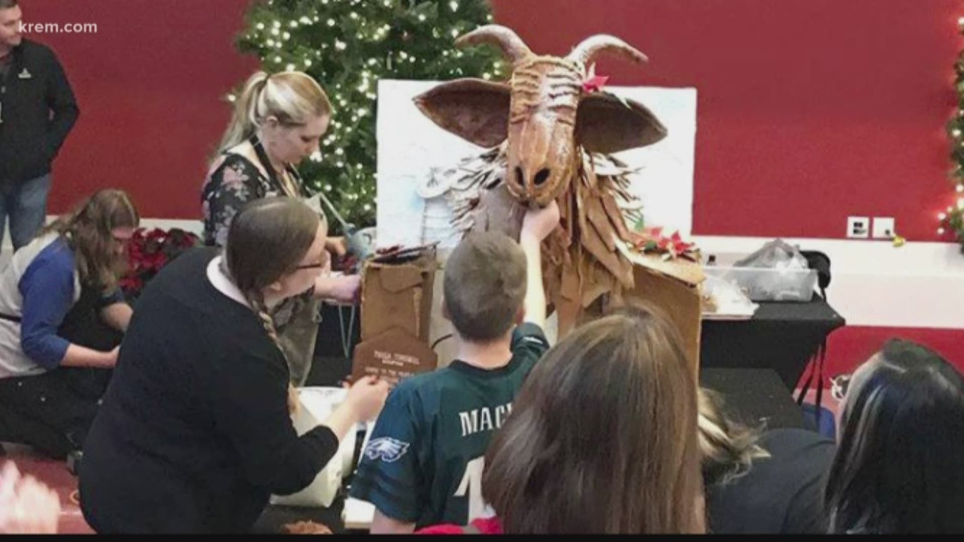 An award-winning gingerbread garbage goat with the same functions as the Riverfront Park sculpture will be on display throughout the holiday season at the Davenport Grand Hotel.