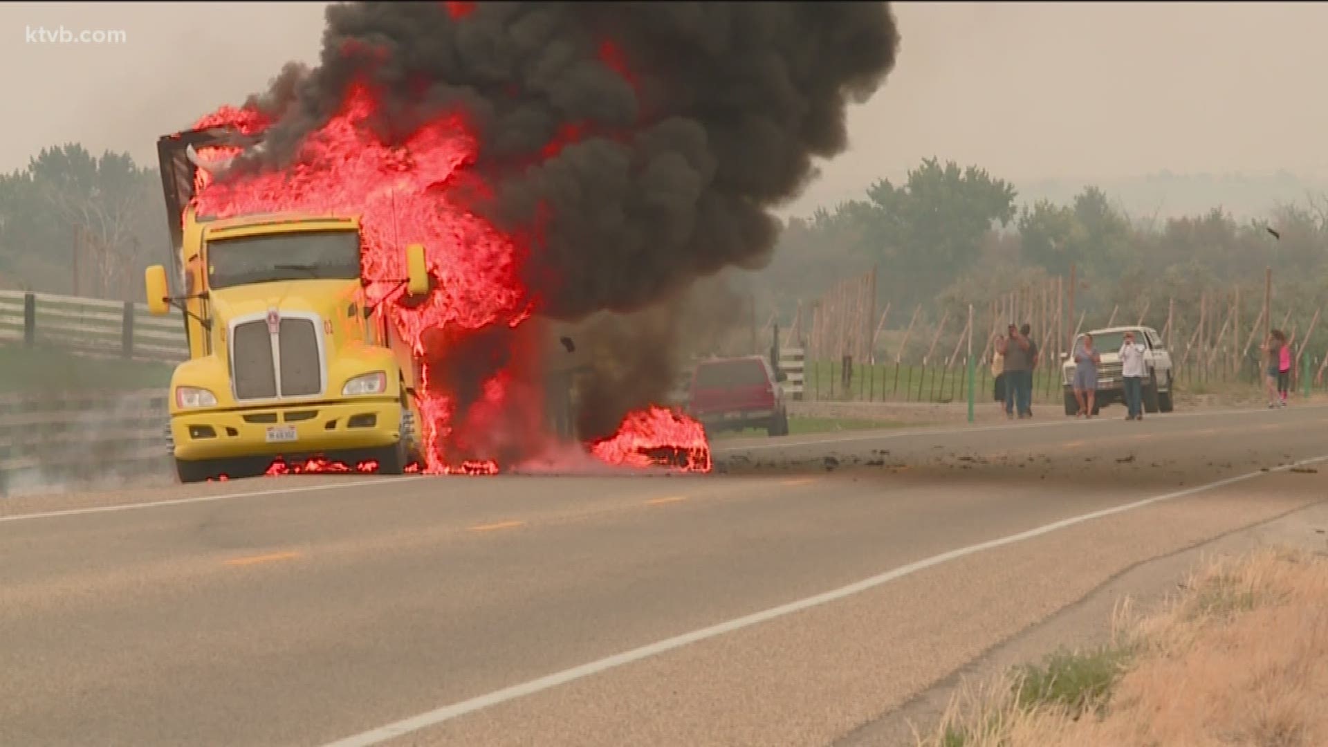 The driver noticed people were flagging him down and  pulled over. That's when he saw the smoke coming from his truck.