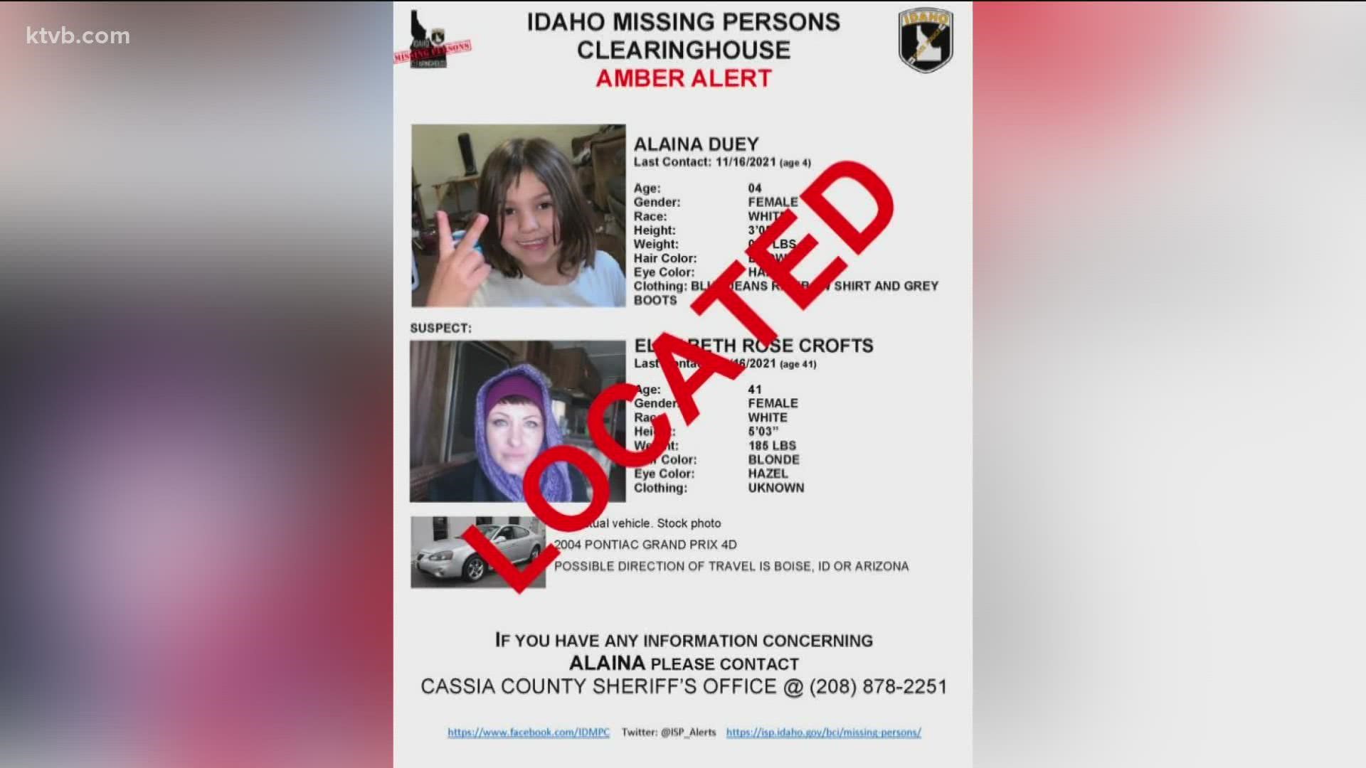 Alaina Duey was found safe in Elko, Nevada.