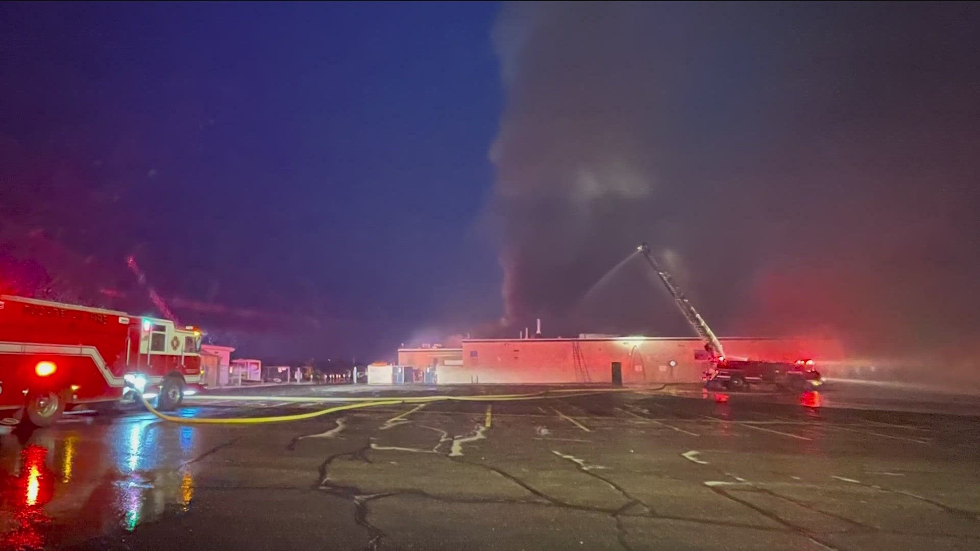 The Pocatello Fire Department said Building D, which includes the cafeteria, gym, and choir and band rooms, is a total loss.