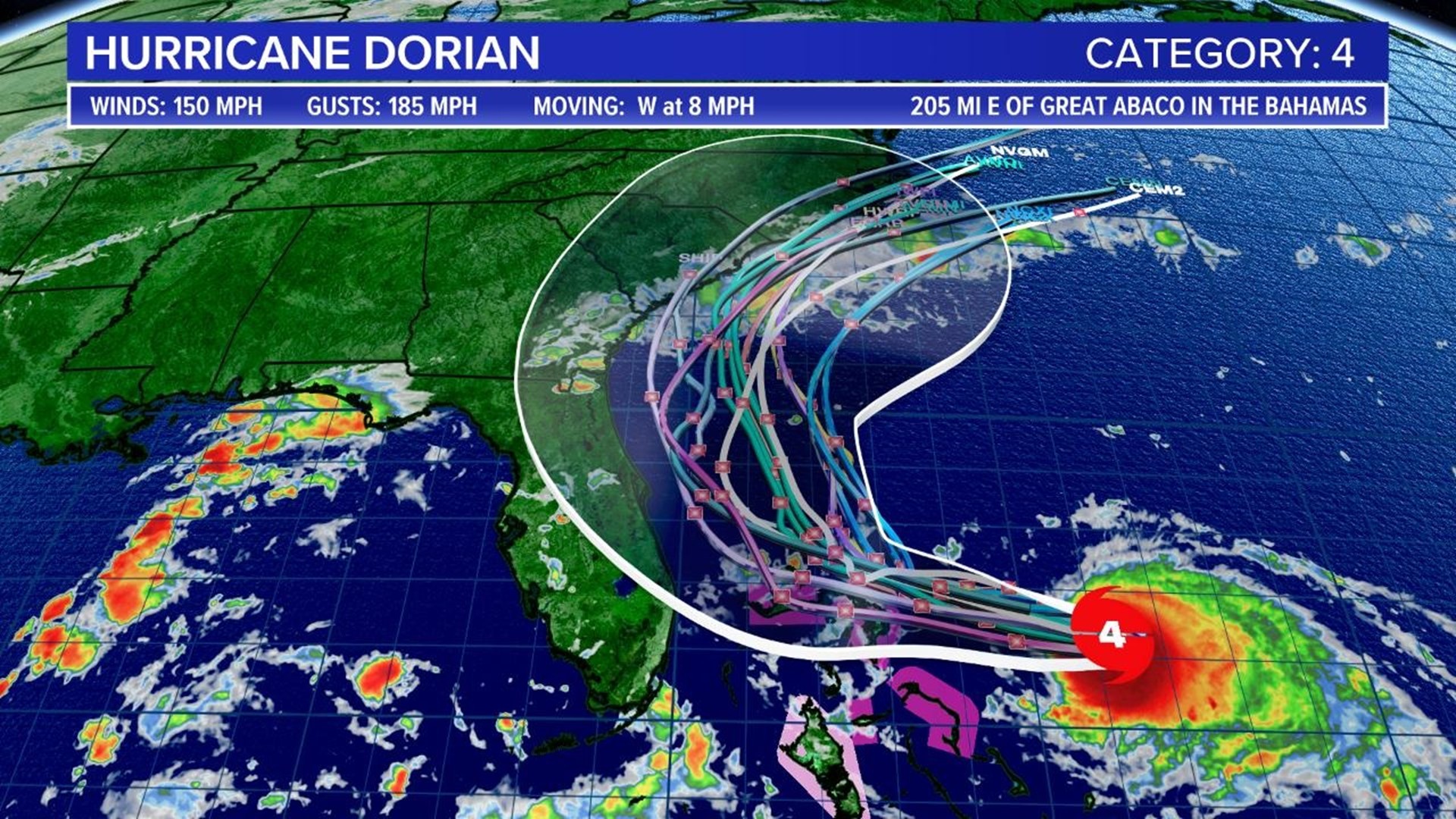 Hurricane Dorian remains an extremely dangerous hurricane. The storm is currently forecast to move near Florida, then track north, eventually moving near the coast of the Carolinas.